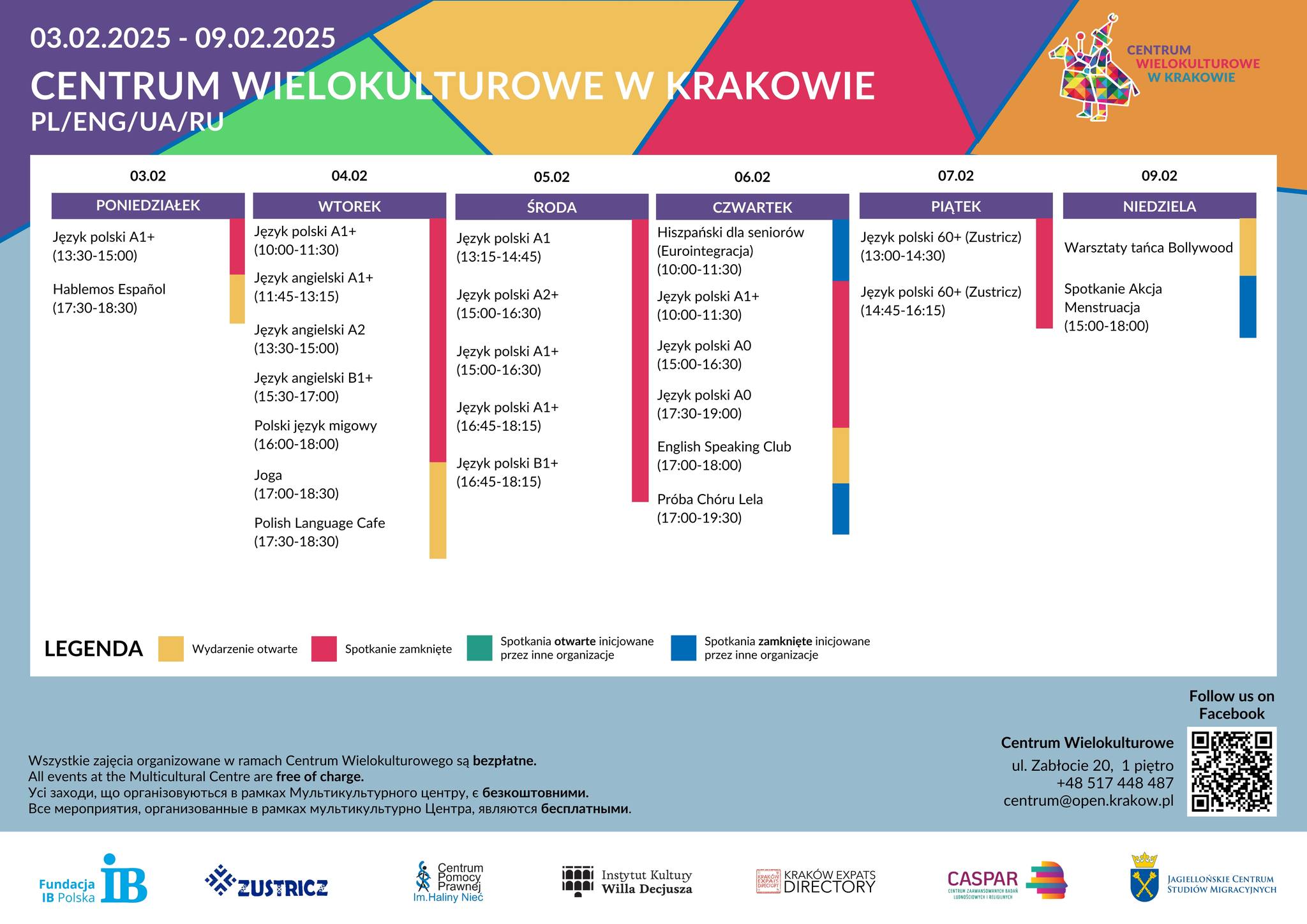 ⠀ Jak wygląda przyszły tydzień (03.02-09.02) w Centrum Wielokulturowym? Zobaczcie sam…